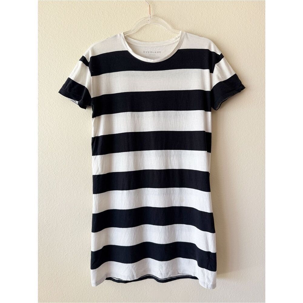 Everlane Black & White Striped Cotton T-Shirt Dress